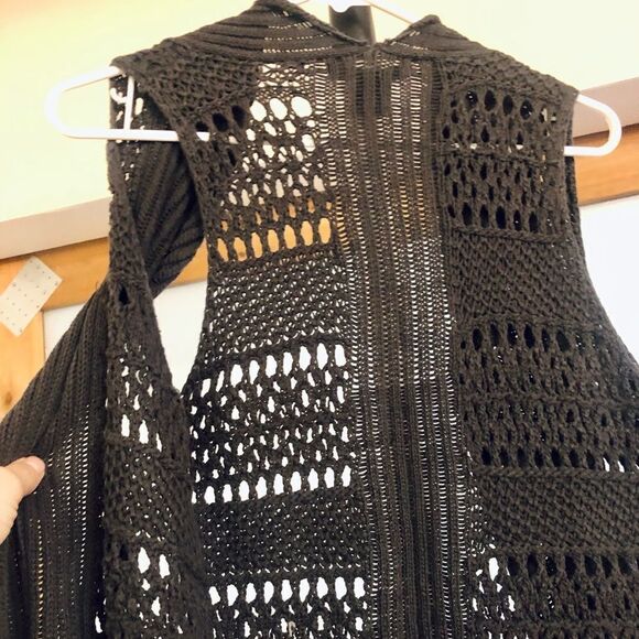 Calvin KLEIN Dark Grey Open Knit‎ Sleeveless Cardigan Vest Sz XS - Picture 4 of 7